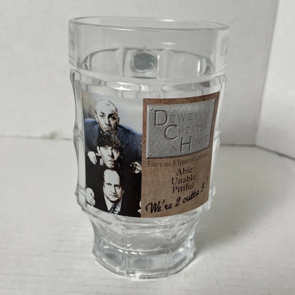 Three Stooges Dewey Cheatem & Howe 6.25” Glass Beer Mug Stein